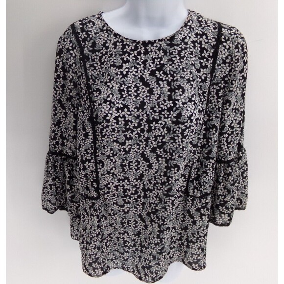 Who What Wear Womens Size S Sleeve Blouse Black Floral - Picture 2 of 9